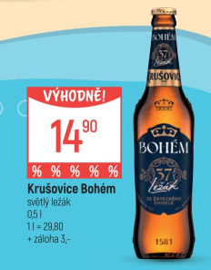 Pivo světlý ležák Bohém Krušovice