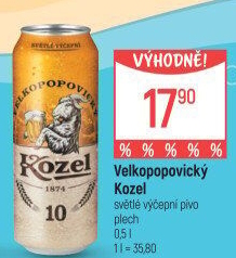 Pivo světlé výčepní 10°Velkopopovický Kozel
