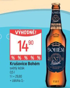 Pivo světlý ležák Bohém Krušovice