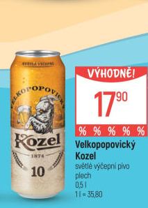 Pivo světlé výčepní 10°Velkopopovický Kozel