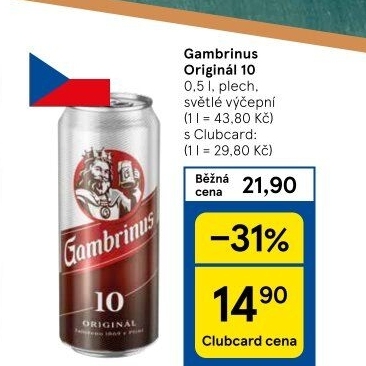 Pivo světlé výčepní Originál 10° Gambrinus