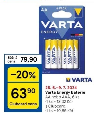 Baterie alkalické Energy Varta