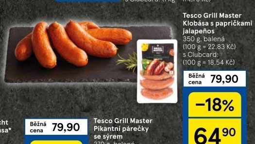 Klobása s Jalapeňos Grill Master Tesco