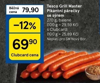 Pikantní párečky se sýrem Grill Master Tesco