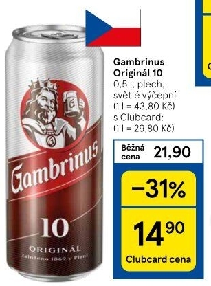 Pivo světlé výčepní Originál 10° Gambrinus