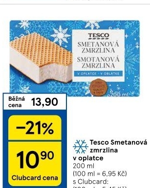 Smetanová zmrzlina v oplatce Tesco