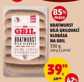 Klobása bílá grilovací bratwurst Na gril Penny