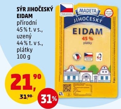 Sýr Eidam Jihočeský 45% Madeta
