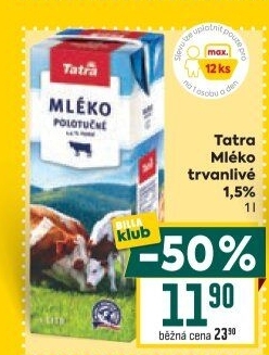 Mléko trvanlivé Tatra - 1,5% polotučné