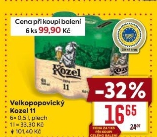 Pivo světlý ležák 11° Medium Velkopopovický Kozel