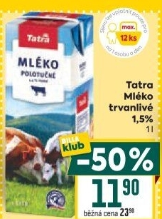 Mléko trvanlivé Tatra - 1,5% polotučné