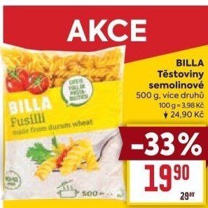 Těstoviny semolinové Billa