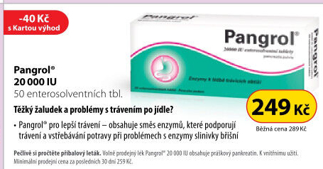 Tablety s enzymy k léčbě trávicích obtíží Pangrol 20 000 Menarini