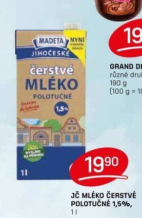 Mléko čerstvé lahodné Jihočeské Madeta - 1,5% polotučné