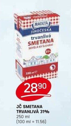 Smetana ke šlehání trvanlivá Jihočeská Madeta 31%