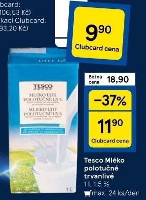 Mléko trvanlivé Tesco - 1,5% polotučné