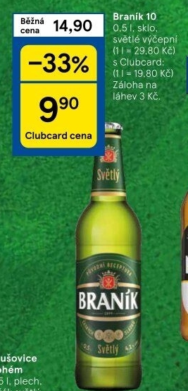 Pivo světlé výčepní 10° Braník