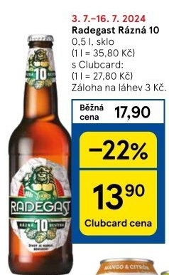 Pivo světlé výčepní Rázná 10° Radegast