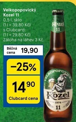 Pivo světlý ležák 11° Medium Velkopopovický Kozel