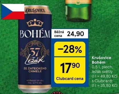 Pivo světlý ležák Bohém Krušovice