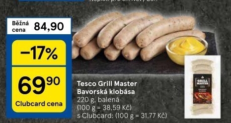 Bavorská klobása kuřecí Grill Master Tesco