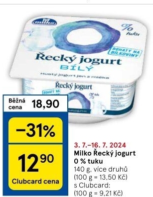 Bílý jogurt řecký 0% Milko