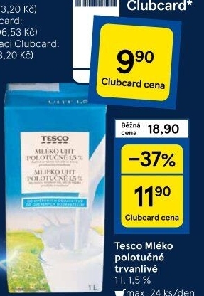 Mléko trvanlivé Tesco - 1,5% polotučné
