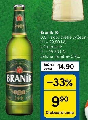 Pivo světlé výčepní 10° Braník