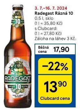 Pivo světlé výčepní Rázná 10° Radegast