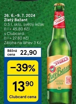 Pivo světlý ležák 12° Zlatý Bažant