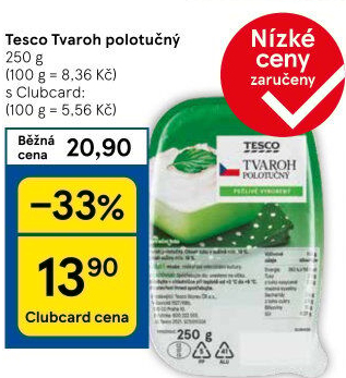 Tvaroh polotučný Tesco
