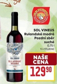 Víno Rulandské modré Sol Vineus - pozdní sběr