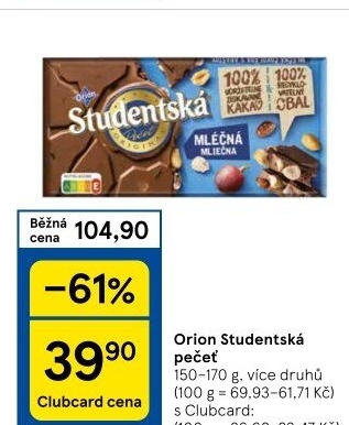 Čokoláda Studentská pečeť Orion