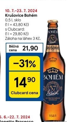 Pivo světlý ležák Bohém Krušovice