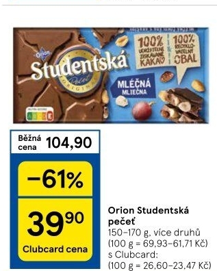 Čokoláda Studentská pečeť Orion