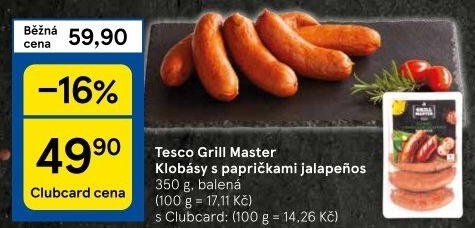 Klobása s Jalapeňos Grill Master Tesco