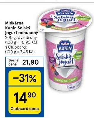 Ochucený jogurt selský Mlékárna Kunín
