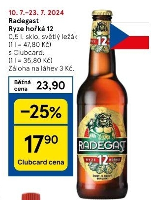 Pivo světlý ležák 12° Ryze hořká Radegast