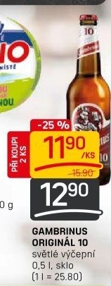 Pivo světlé výčepní Originál 10° Gambrinus