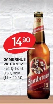 Pivo světlý ležák 12° Patron Gambrinus