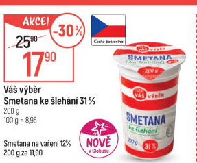 Smetana ke šlehání 31% Váš Výběr