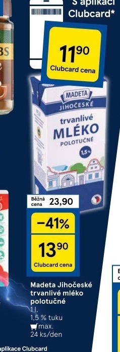 Mléko trvanlivé Jihočeské Madeta - 1,5% polotučné