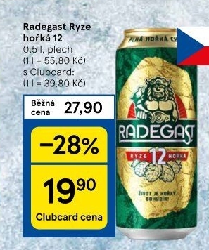 Pivo světlý ležák 12° Ryze hořká Radegast