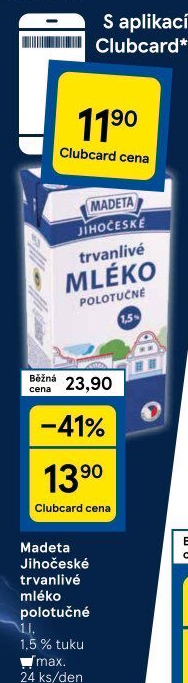 Mléko trvanlivé Jihočeské Madeta - 1,5% polotučné