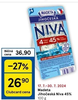 Sýr Niva Jihočeská 45% Madeta