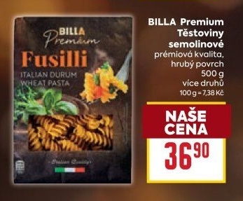 Těstoviny semolinové Premium Billa
