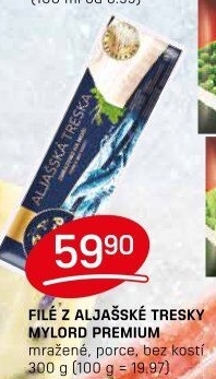 Aljašská treska filé bez kosti mražené Premium Mylord