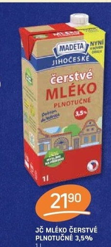 Mléko čerstvé lahodné Jihočeské Madeta - 3,5% plnotučné