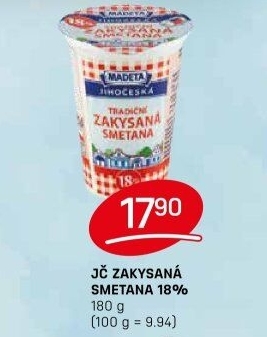 Smetana zakysaná Jihočeská Madeta 18%