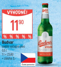 Pivo světlé výčepní Budweiser Budvar